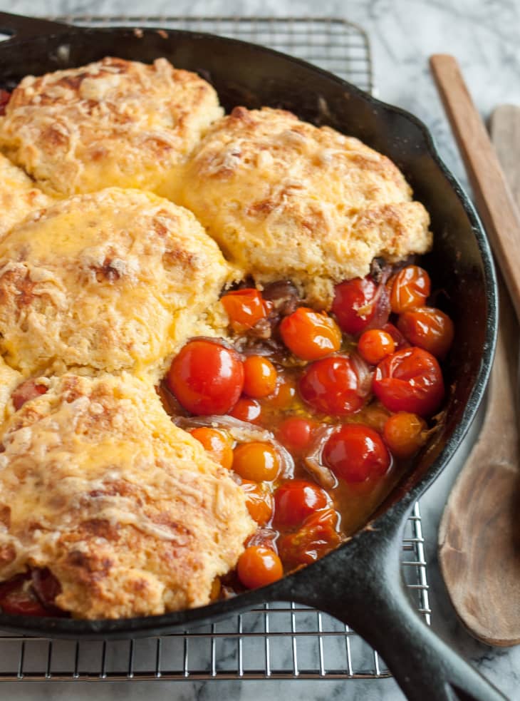 Tomato Cobbler with Cornmeal-Cheddar Biscuits