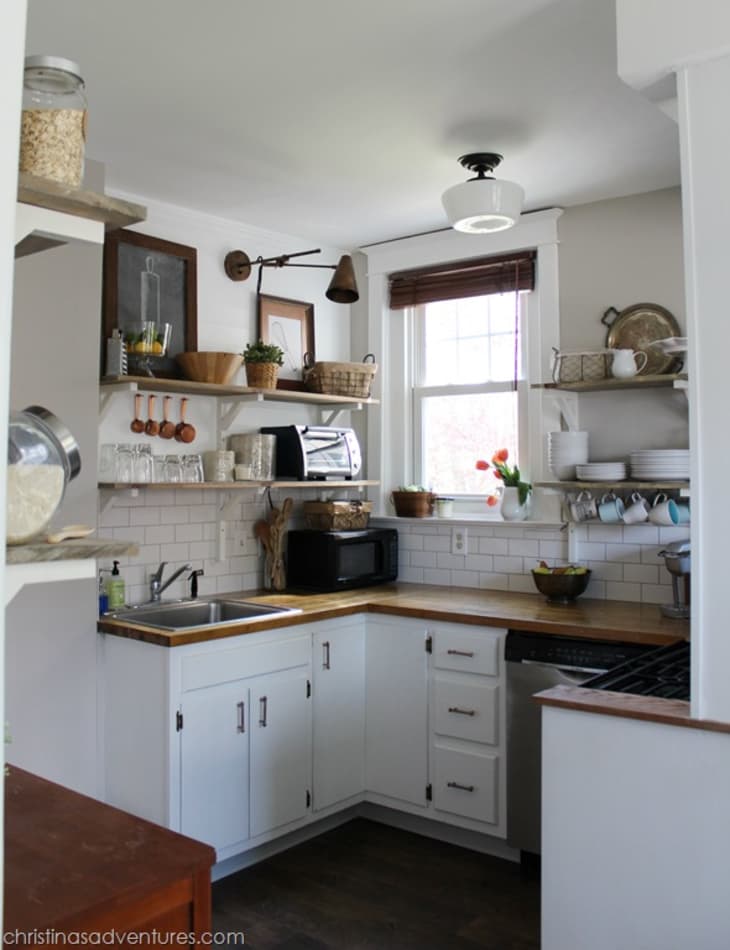 A Budget-Friendly Kitchen Makeover with Turquoise Cabinets & Open Shelving