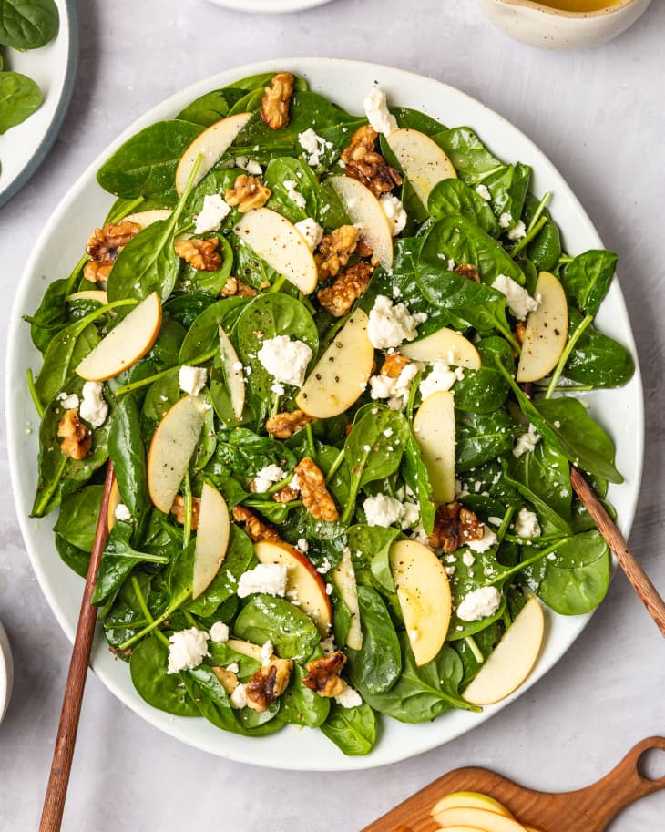 Easy Spinach Salad with Apples, Walnuts, and Feta