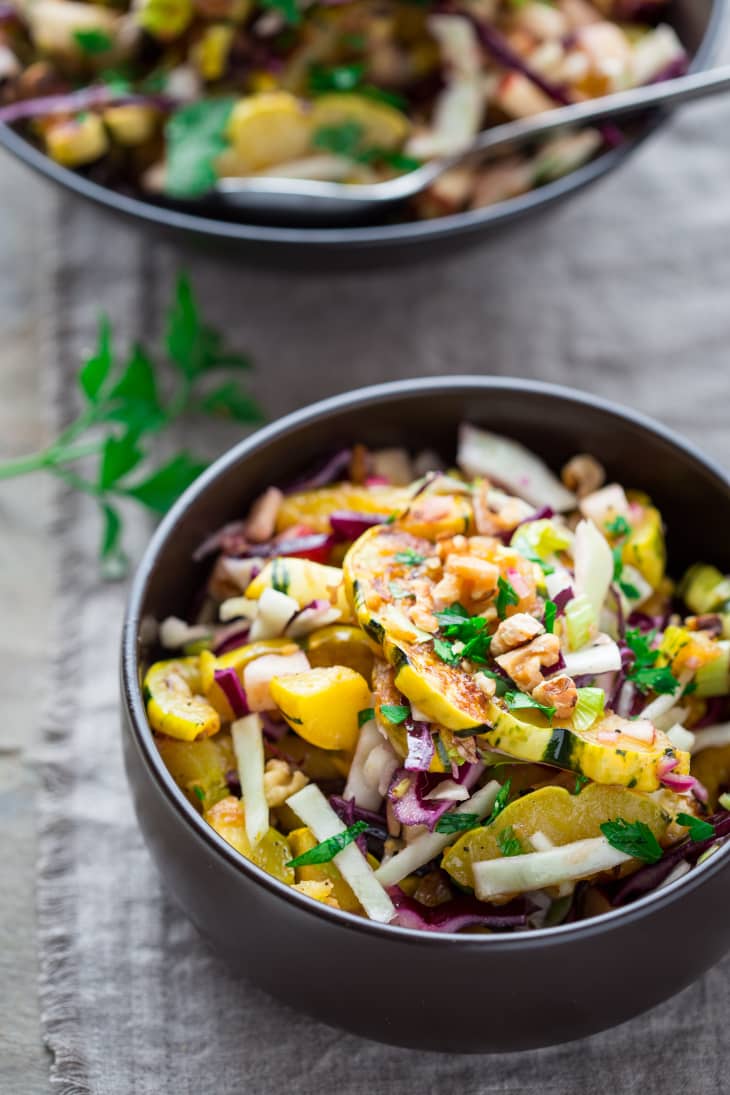 Roasted Delicata Salad with Warm Pickled Onion Dressing