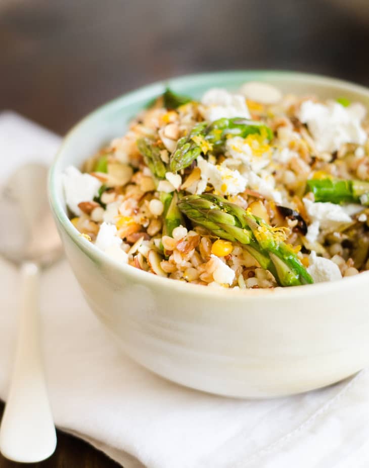 Meyer Lemon Grain Salad with Asparagus, Almonds and Goat Cheese