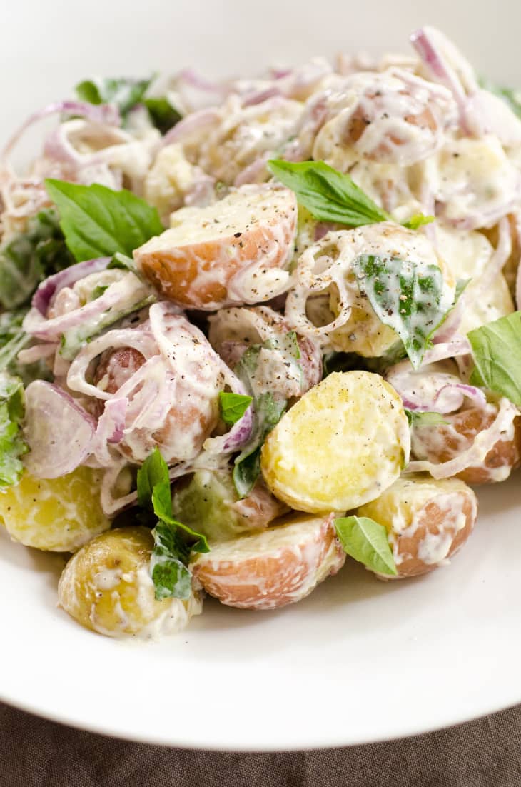 Mixed New Potato Salad with Sweet Basil and Shallots