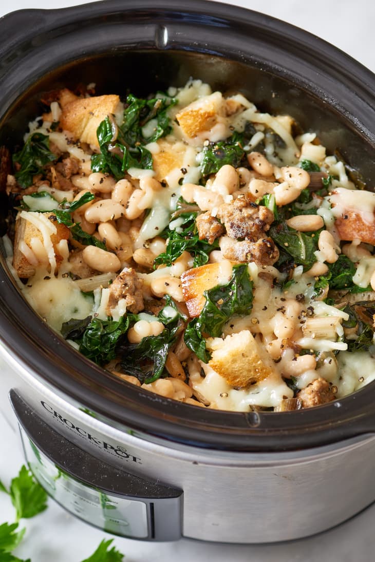 Cheesy Panade with Swiss Chard, Beans & Sausage