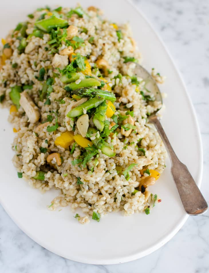 Fried Brown Rice with Asparagus, Bell Pepper & Cashews