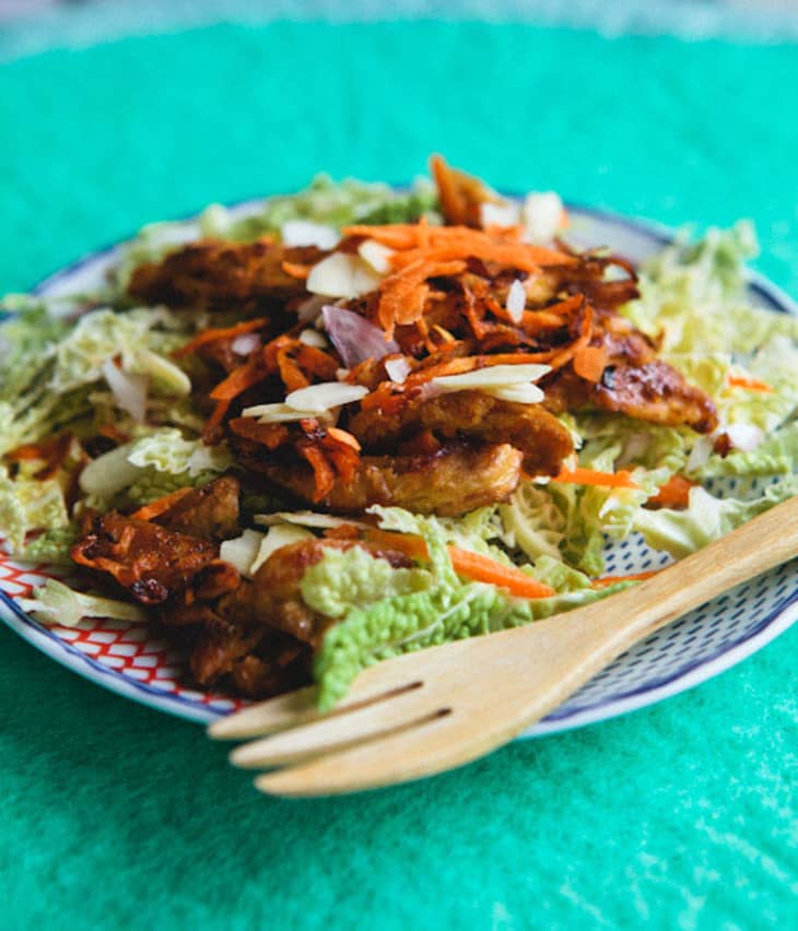 Sesame-Ginger Soy Curls with Napa Cabbage Salad