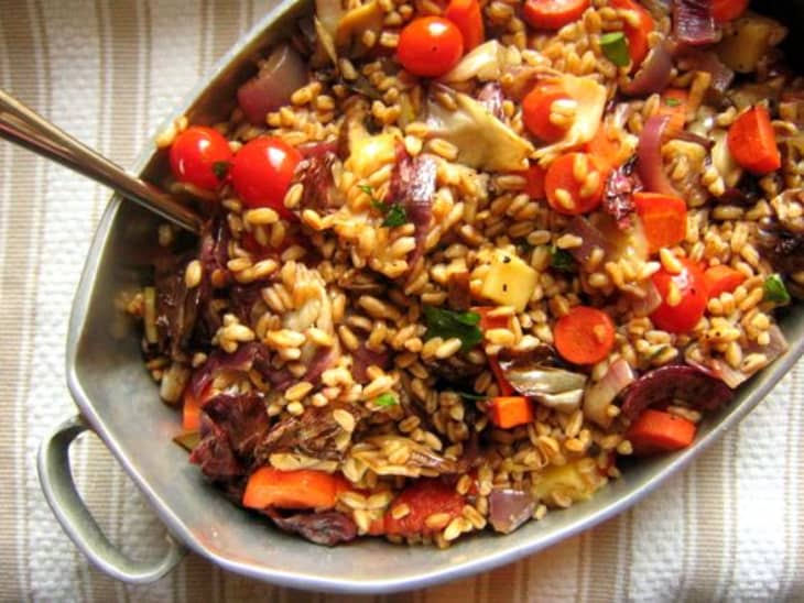 Warm Farro Salad with Roasted Vegetables and Fontina