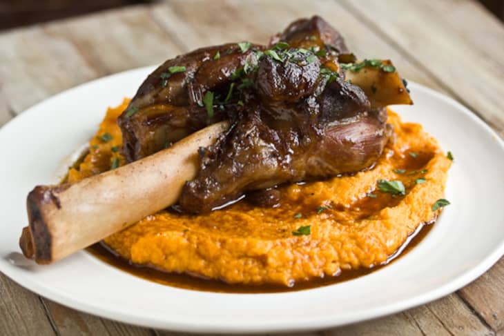 Recipe Braised Lamb Shanks Root Vegetable Puree Kitchn