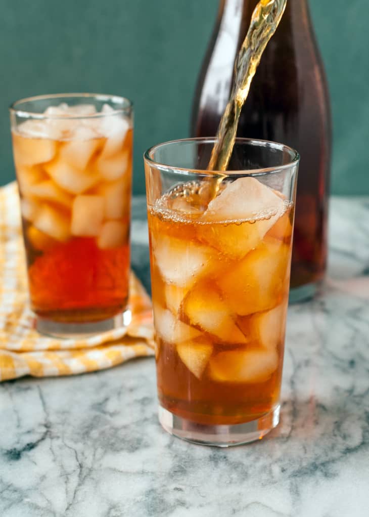 Fresh ice tea containing cup, ice, and tea