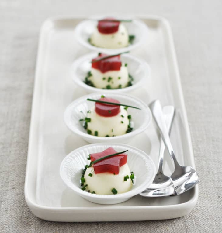Goat Cheese Panna Cotta with Canned Cranberry Jelly Cut-Outs