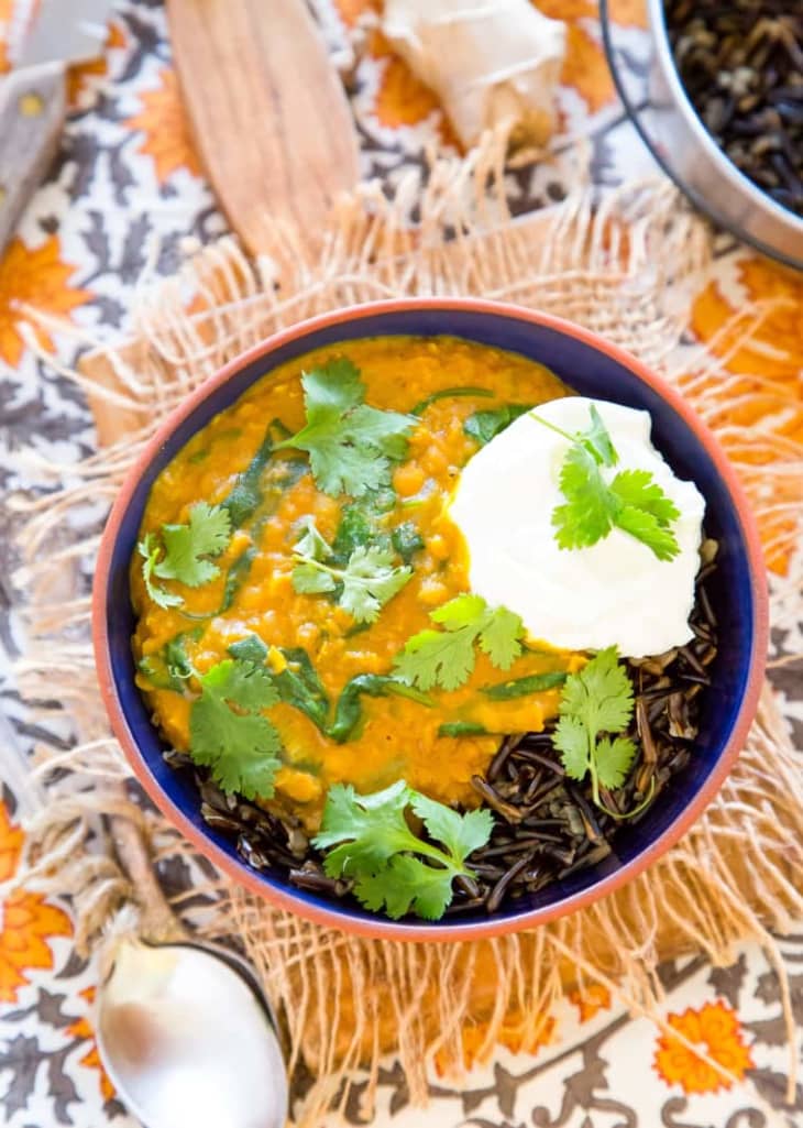 Wild Rice Bowl with Red Lentil-Coconut Curry and Spinach