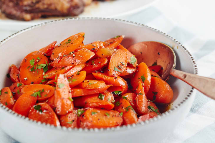 Bourbon-glazed carrots in a bowl