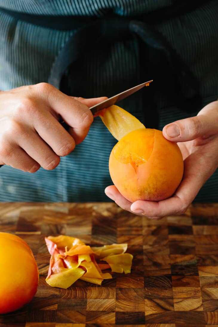 peeling peaches with paring knife