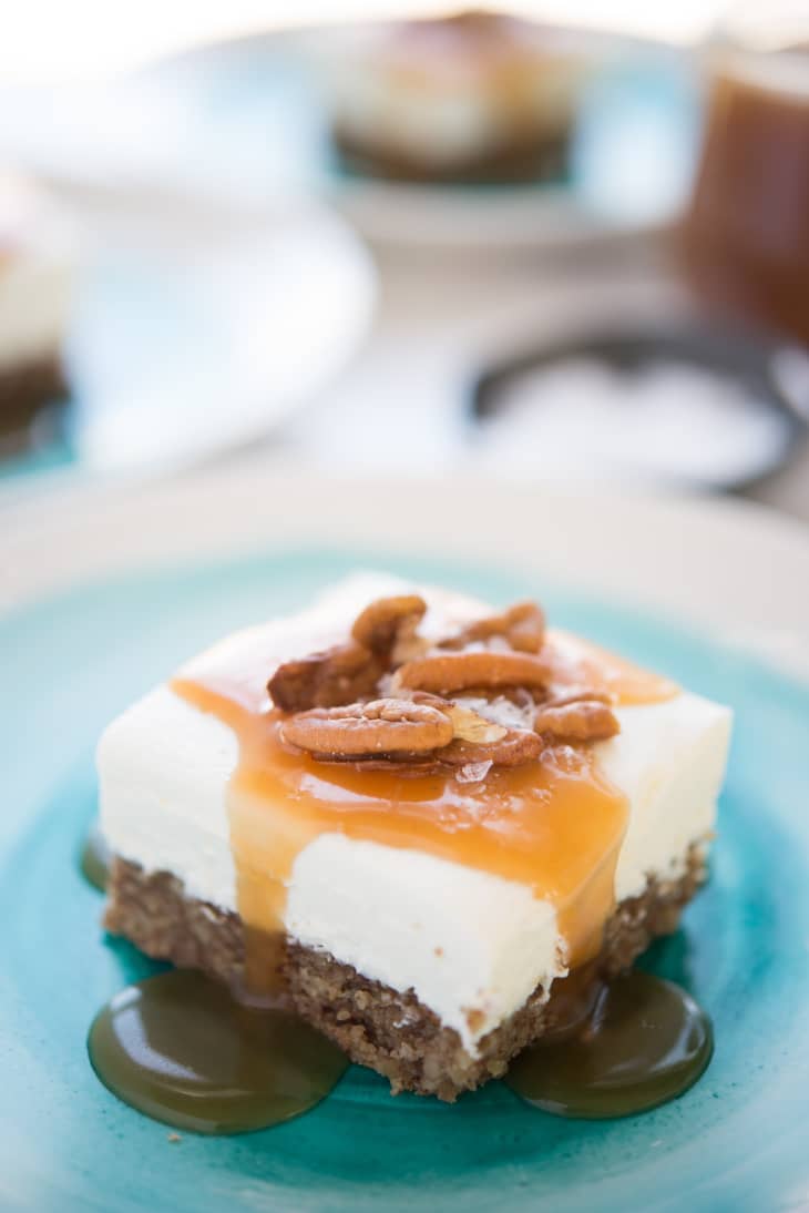 Labneh Cheesecake Bars with Salted Honey Sauce