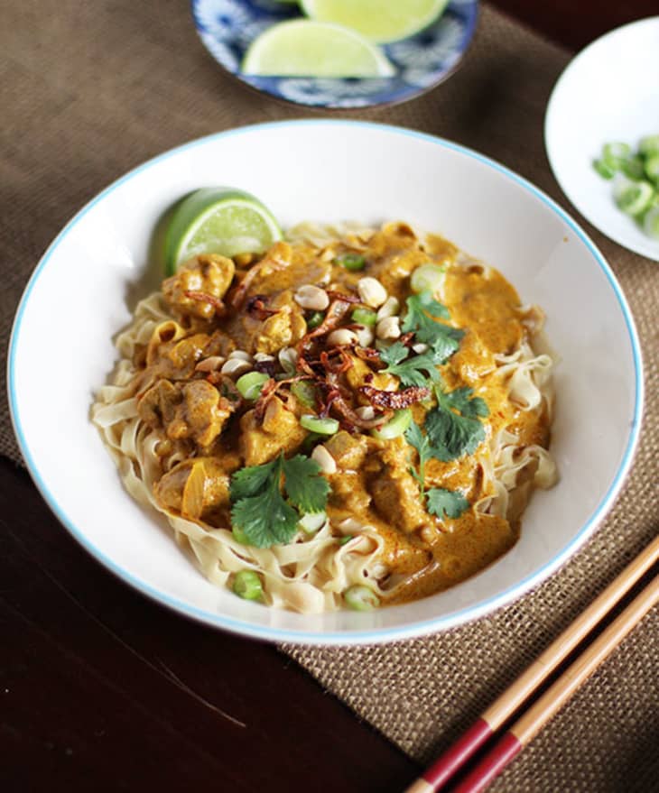 Egg Noodles in Rich Chicken Curry Sauce (Khao Soi)
