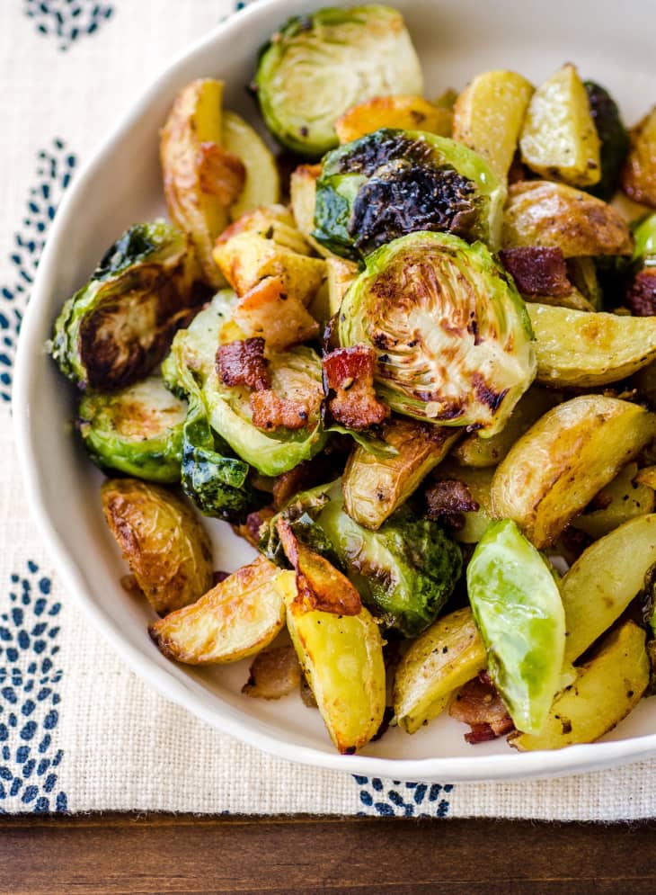 Roasted Potatoes with Bacon & Brussels Sprouts