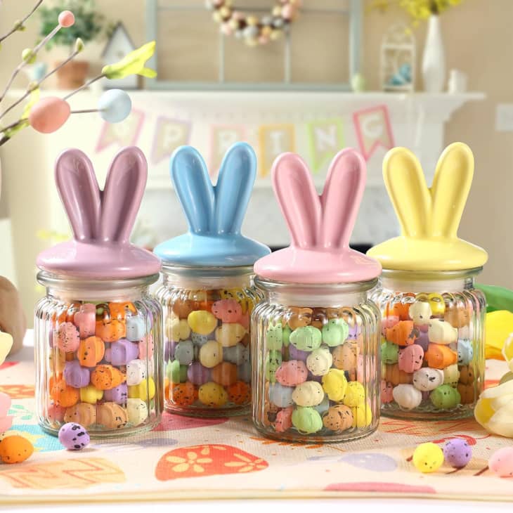 4-Piece Glass Jars with Ceramic Bunny Ear Lid at Amazon