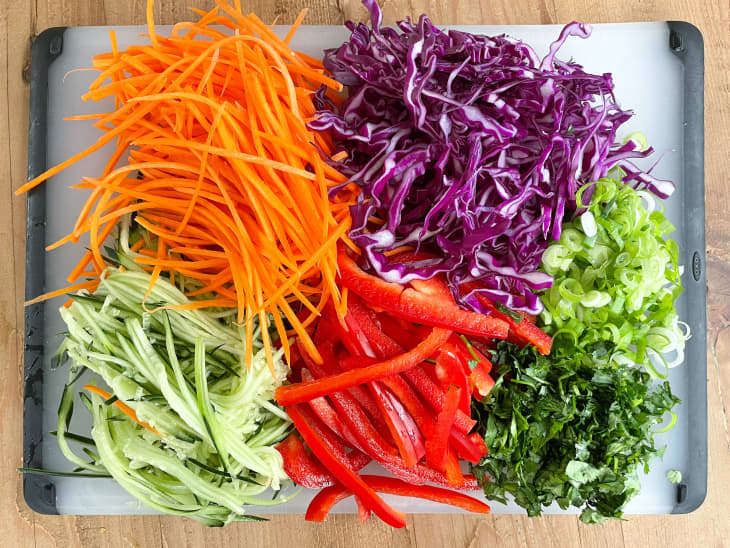 Ingredients for Spring Roll Salad on cutting board