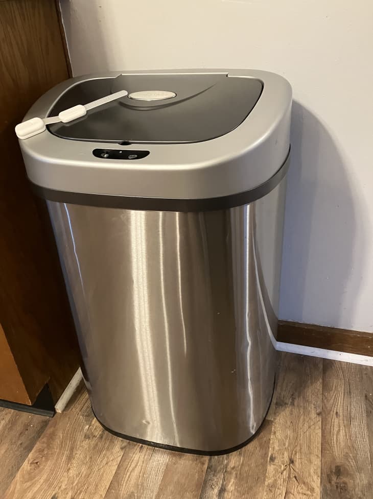 NINESTARS Automatic Touchless Infrared Motion Sensor Trash Can in someone's kitchen