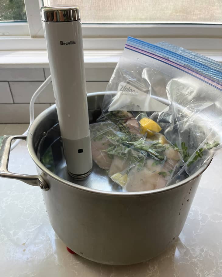 Breville Joule Turbo Sous Vide in use on someone's counter