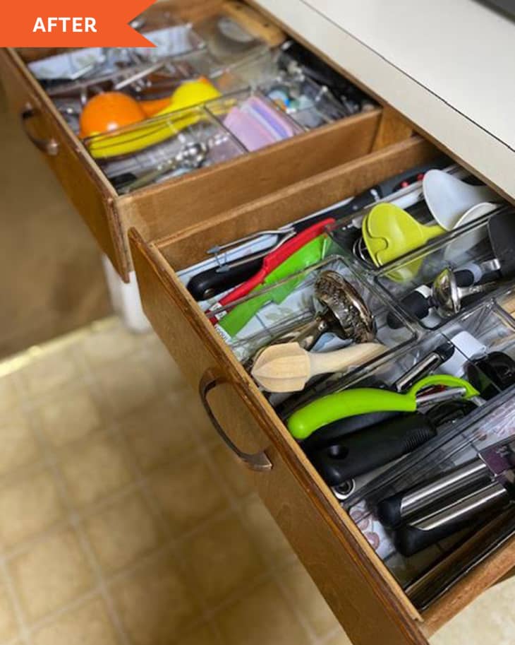 I Used a Desk Organizer to Arrange My Friend's Chaotic Kitchen Drawers