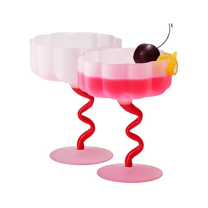 Unique Coupe Cocktail Glassware, Set of 2, Frosted Pink/Red