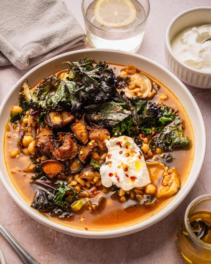 Toasted Grain Soup with Crispy Mushrooms and Kale | The Kitchn