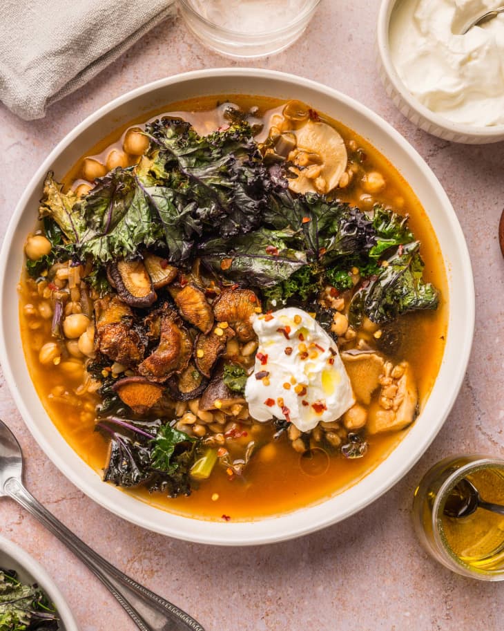 Toasted Grain Soup with Crispy Mushrooms and Kale | Kitchn