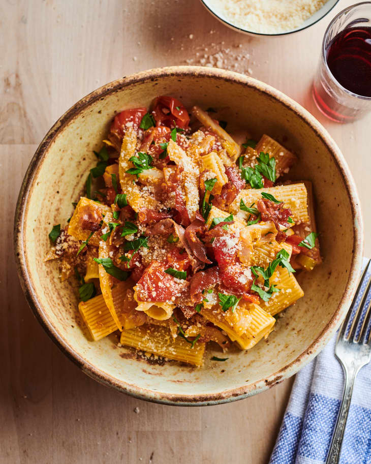 Pasta with Leeks, Fennel, Tomatoes, and Guanciale Kitchn