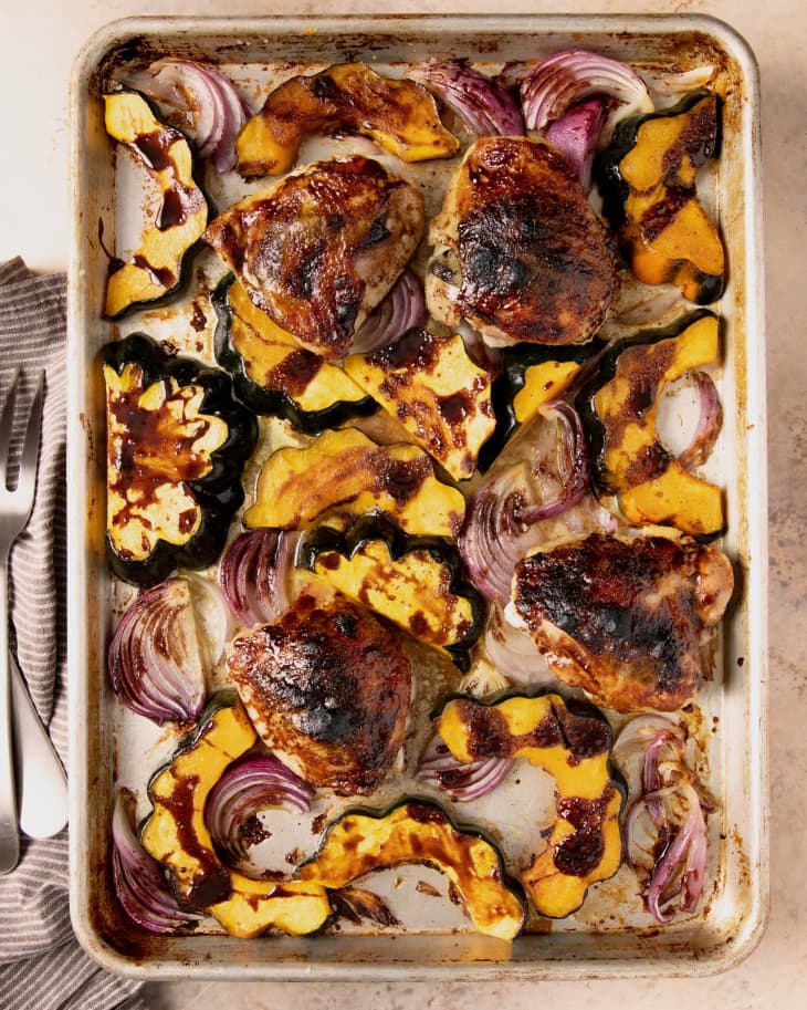 Balsamic Roasted Chicken Thighs with Acorn Squash and Sage Recipe The