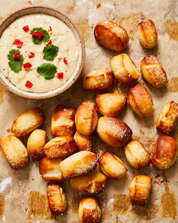 Pretzel Bites with ChiliInfused Cheese Dip Recipe Kitchn
