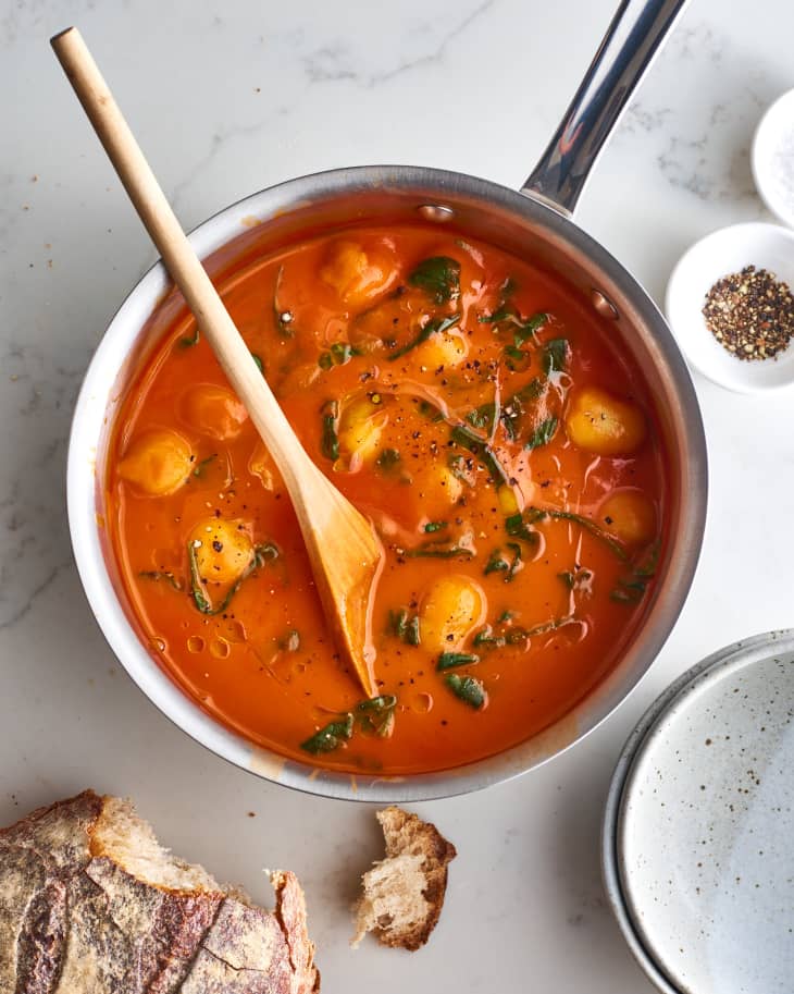 Trader Joe's Tomato Soup Recipe Idea Stuffed Gnocchi and Spinach Kitchn