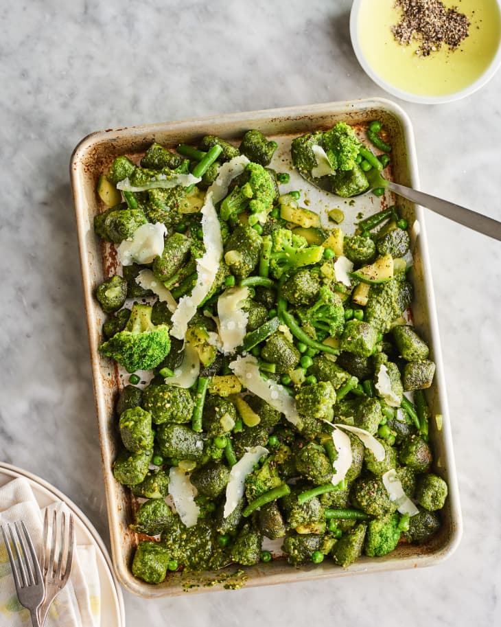 Sheet Pan Kale Gnocchi with Pesto and Veggies | The Kitchn