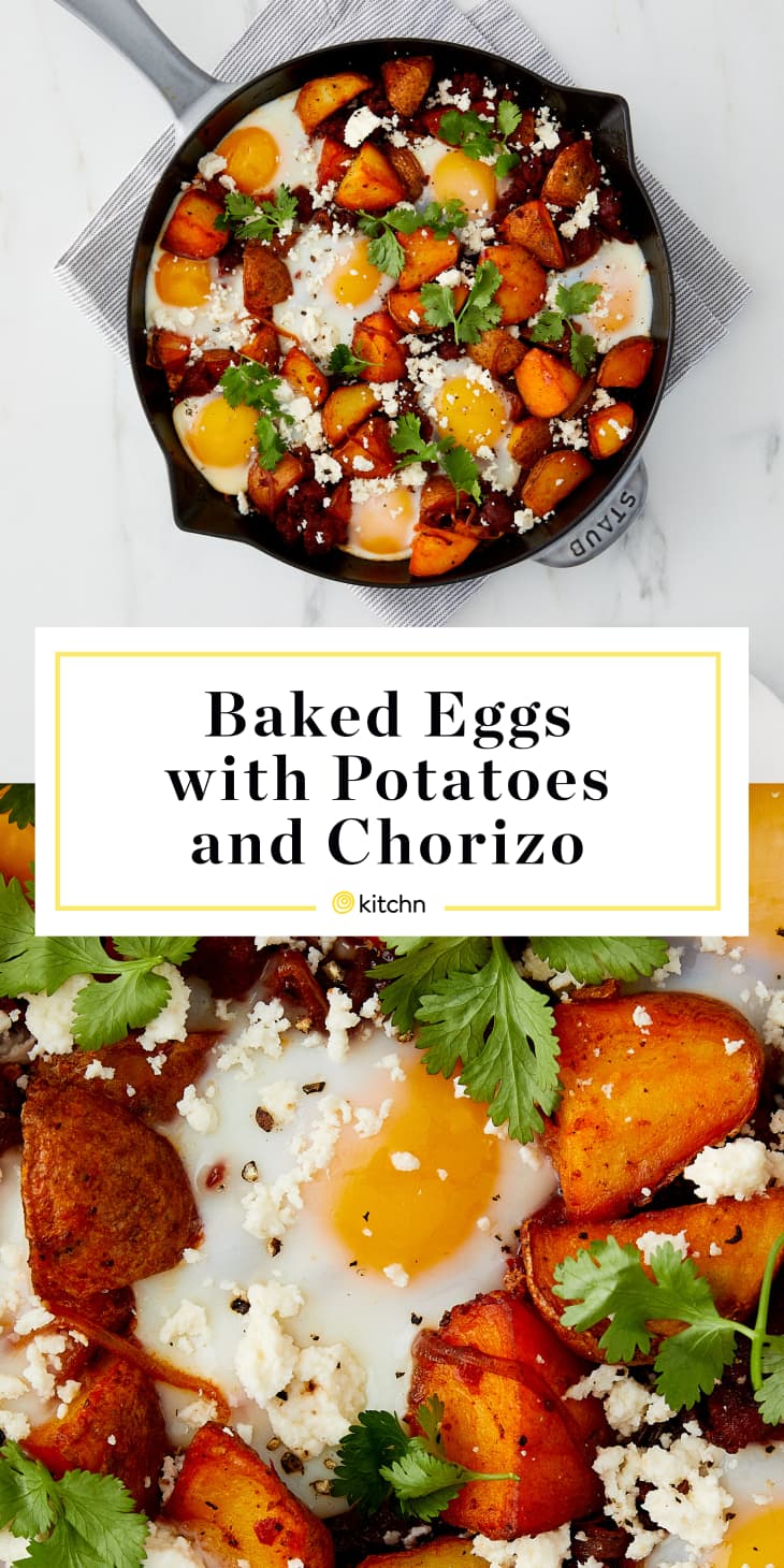 SkilletBaked Eggs With Potatoes and Chorizo Recipe Kitchn