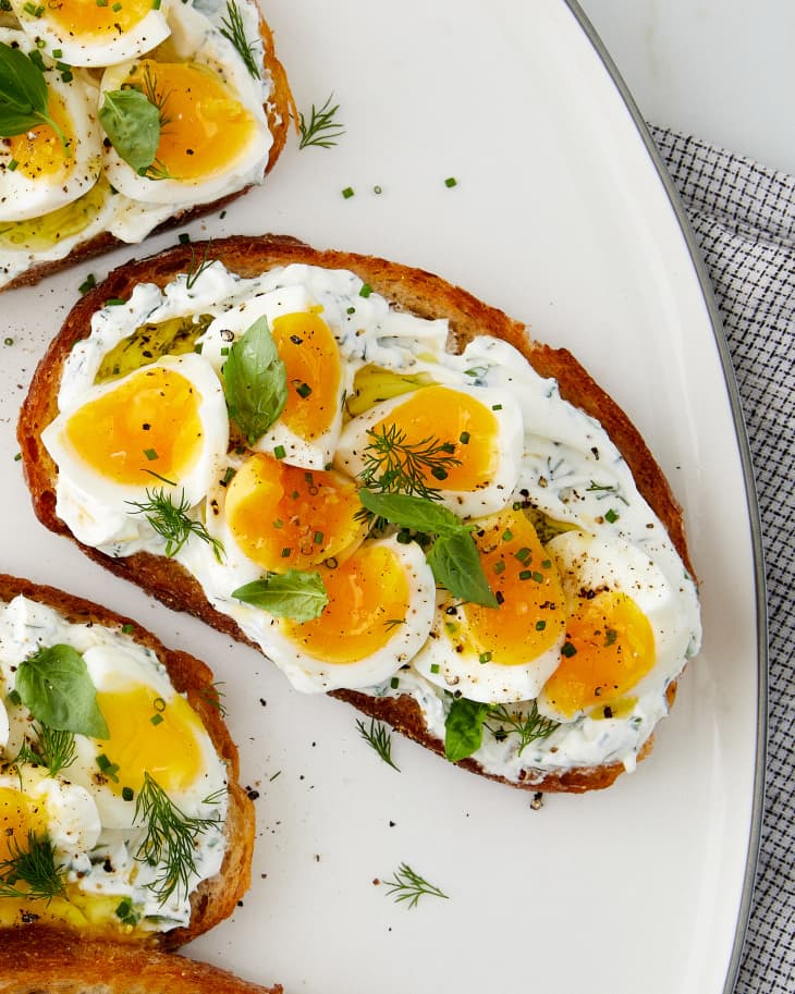 Smashed Egg Toasts with Herby Lemon Yogurt Recipe | Kitchn