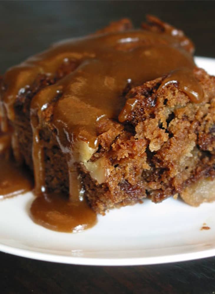Recipe Sticky Spiked DoubleApple Cake with a Brown SugarBrandy Sauce