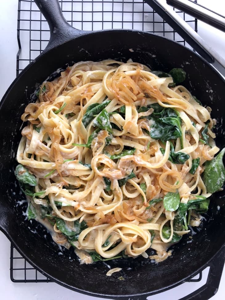 Creamy Yogurt Sauce Pasta with Spinach and Onions The Kitchn