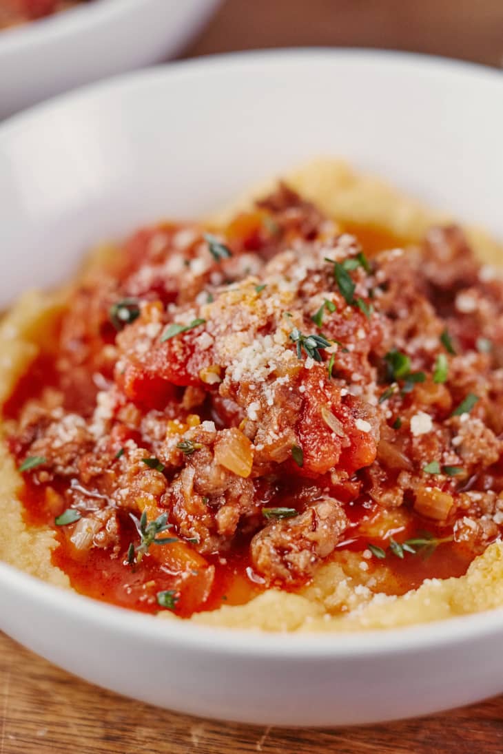 Recipe Sausage Ragù over Creamy Polenta The Kitchn