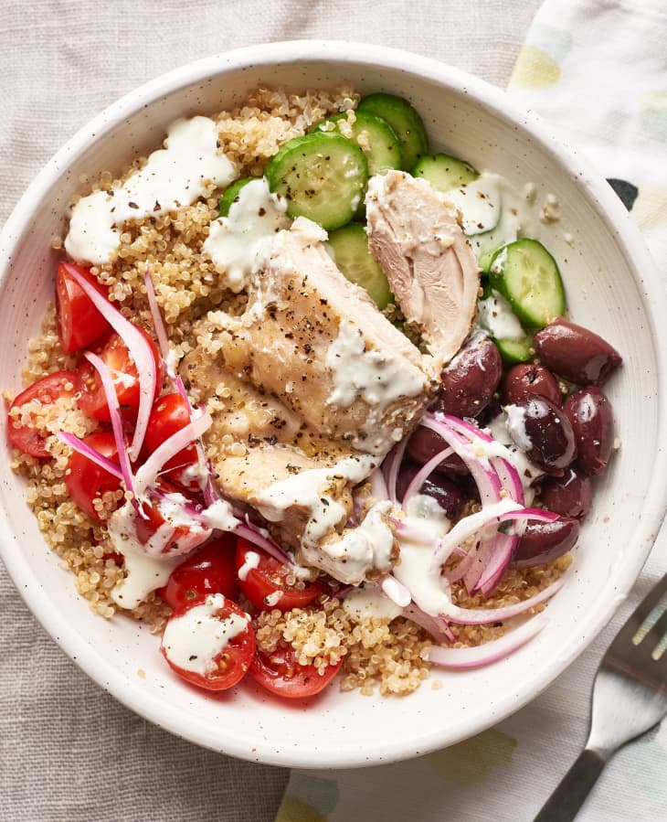 Recipe Greek Chicken Grain Bowls Kitchn 8970