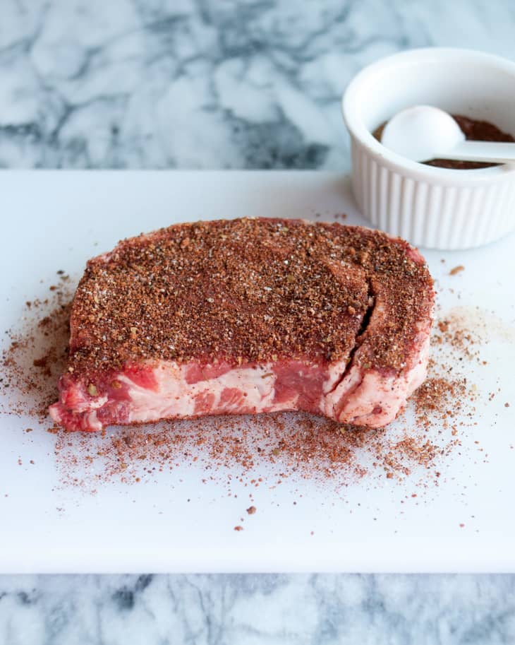 Recipe Chili Rubbed Ribeye Steak With Maple Bourbon Butter The Kitchn 