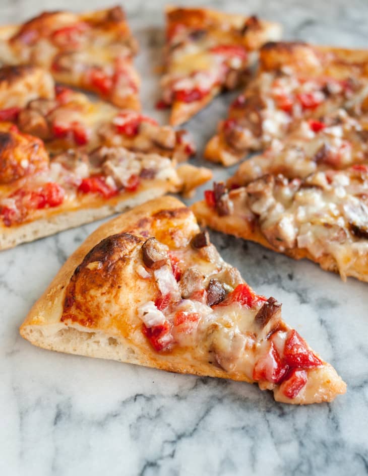 Recipe: Pizza with Roasted Red Peppers, Sausage & Jack Cheese | The Kitchn