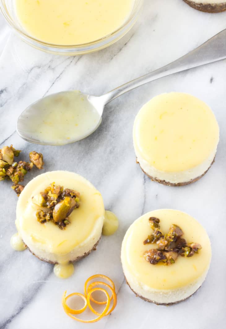 Recipe Goat Cheese, Honey & Pistachio Mini Cheesecakes with Meyer Lemon Cream The Kitchn