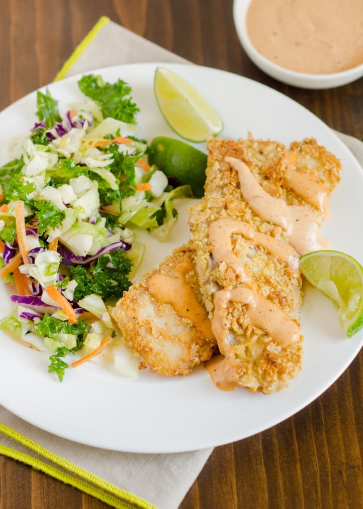 Recipe TortillaCrusted Tilapia with Sriracha Mayo The Kitchn