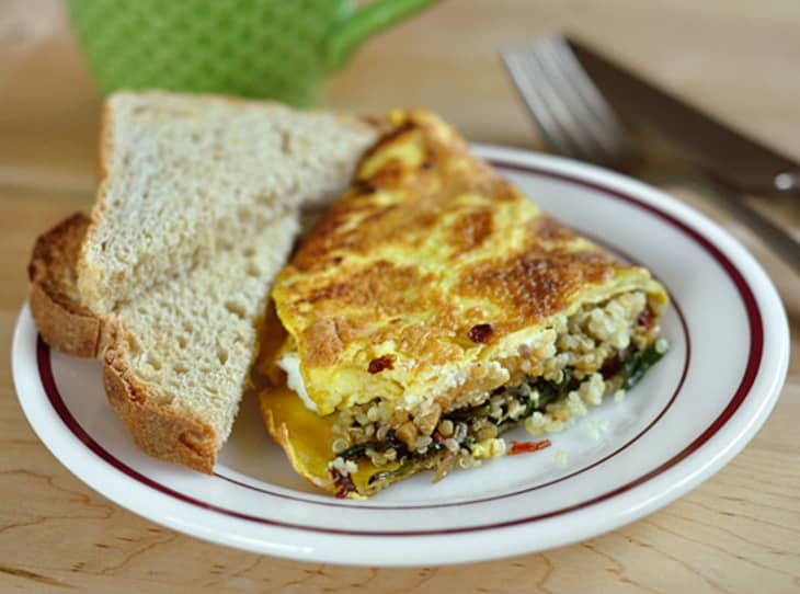 Breakfast Recipe 3Egg Omelet with Quinoa, SunDried Tomatoes, Spinach