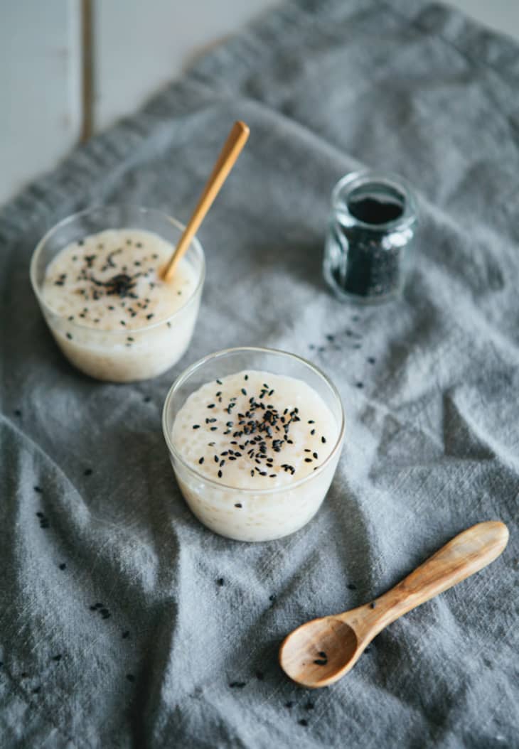 Vegan Dessert Recipe Coconut Tapioca Pudding with Smoked Sesame Seeds