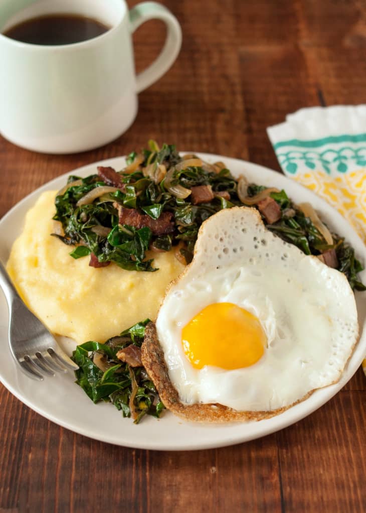 Recipe Fried Eggs & Collard Greens over Polenta Kitchn