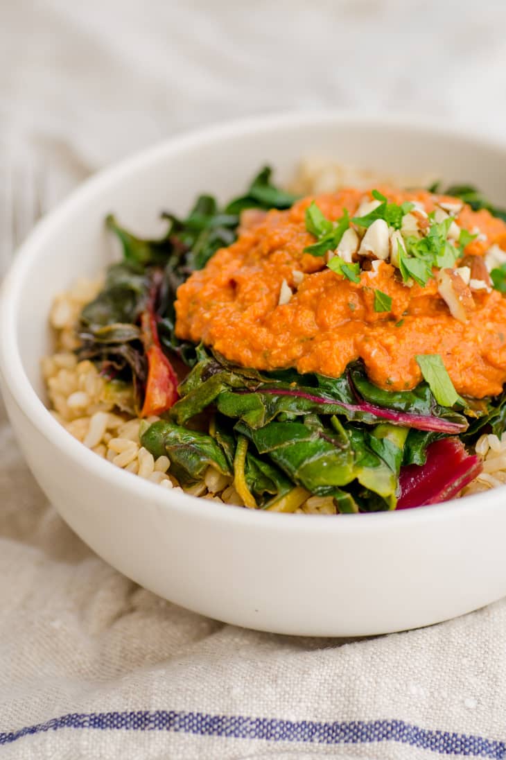 Recipe: Brown Rice Bowl with Chard & Nutty Tomato Romesco Sauce | Kitchn