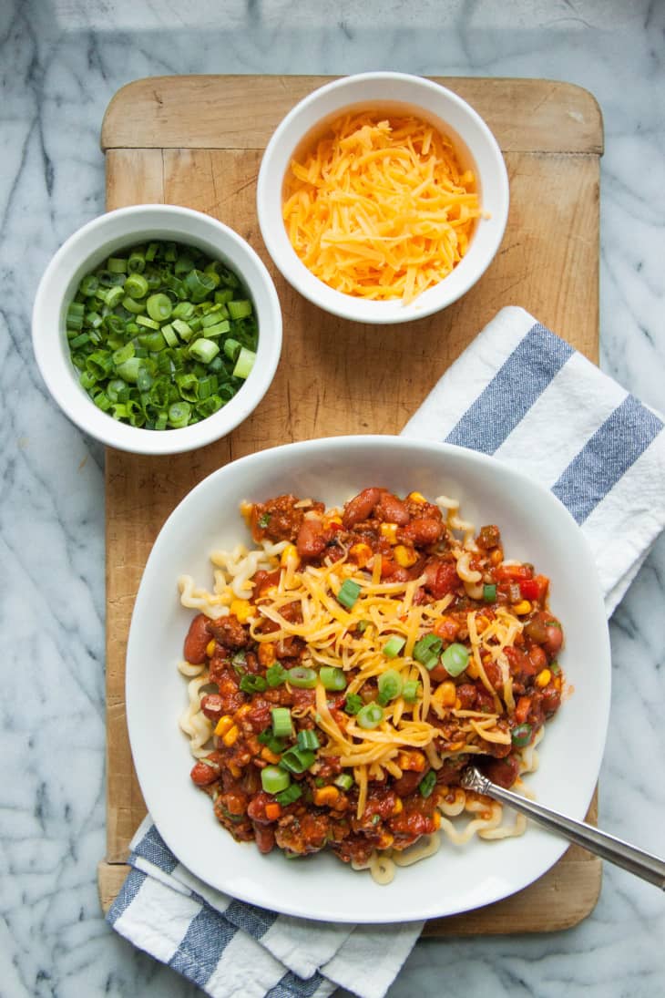 Recipe Chili with Pasta and Cheddar The Kitchn