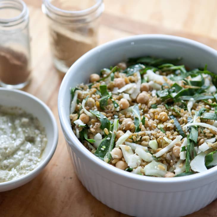 Recipe Mediterranean Freekeh Salad with Collard Greens and Chickpeas