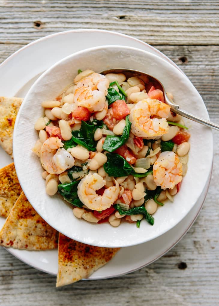 Recipe: Shrimp With White Beans, Spinach & Tomatoes | The Kitchn