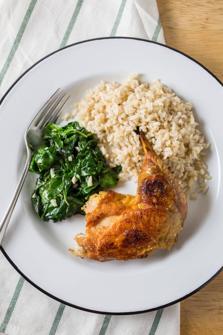 Recipe: Crispy Chicken Thighs with Garlicky Spinach | The Kitchn